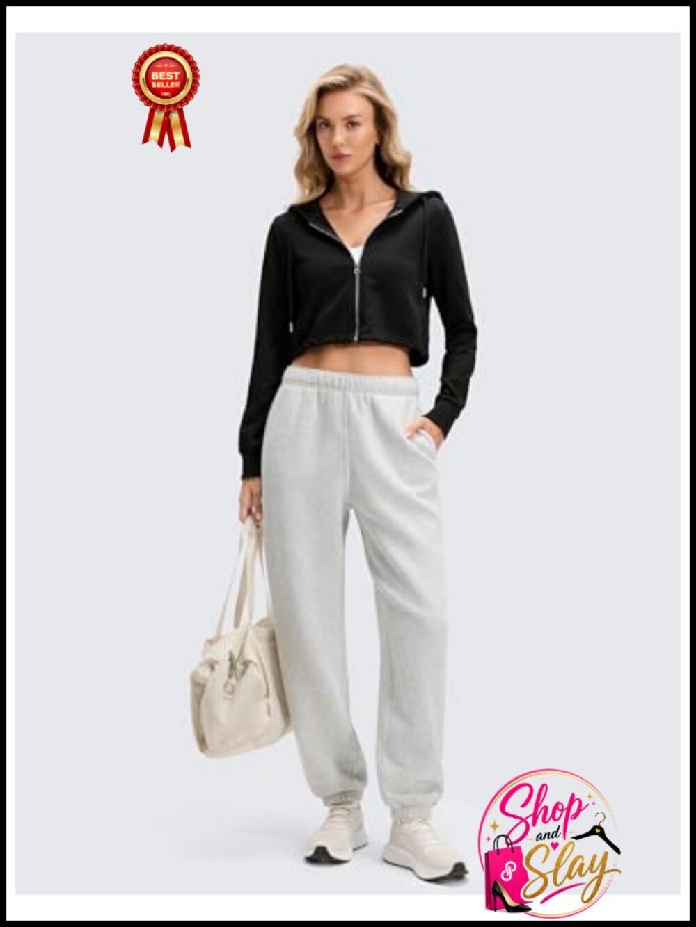 CRZ YOGA Fleece Lined Jogger Sweatpants 28" High Rise Cotton Blend Relaxed Fit - Picture 2 of 3